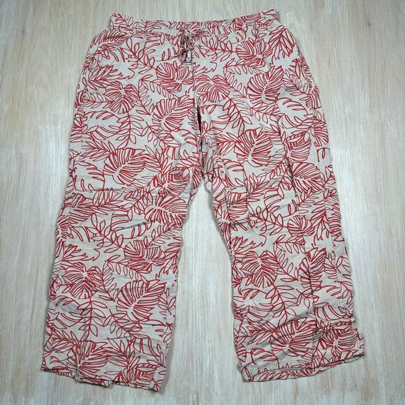 Lane Bryant Drawstring Linen Tropical Leaf Print Resort Wide Leg Pants 18/20 - Picture 1 of 16